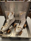 Vtg Roller Skates W  Wooden Wheels White  Metal Carrying Case