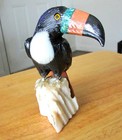 Gorgeous Hand Carved Multi-gemstone 4  X 2  X 2  Toucan Bird Sculpture Figurine