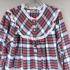 Vintage Flannel Gown Nightgown Womens L Long Red Plaid Prairie Cotton Usa Carole