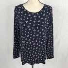 Croft   Barrow Classic Tee Top Shirt  L Long Sleeve Navy Floral Cardinal Cotton