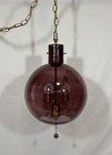 Vintage Mid Century Wine Red Purple Optic Glass Globe Hanging Swag Lamp 3 Light