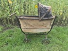Vintage Pram Buggy Stroller Antique  Cast Iron Axle Rocking Bassinet 1900 s