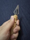 Partial Serrated Arrowhead Knife With Burned Wood Handle