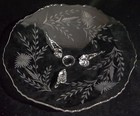  Vintage Clear Etched Glass 3 Footed Serving Dish Floral Design 10-1 4  Diameter