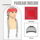 Long Silver Grey Braided Wig With Bandana For Mens 60s Hippie Costume Hallowe   