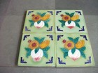 4 Pc Vintage Colorful Fruit Basket Embossed Ceramic Tiles  Japan