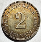 1913-j Germany Empire 2 Pfennig  Au  Better Date  Looks Cuni  Possible Pattern 