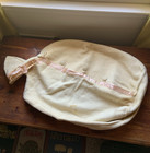 Vintage Antique Baby Bunting Bag White Fleece W Pink Satin Trim Stained