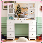 Girls Makeup Vanity Table Set With Smart Led Lights Mirror Dressing W  7 Drawers