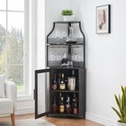 Corner Wine Bar Rack Cabinet With Removable Wine Rack   Glass Holder Mesh Door