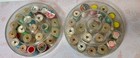 2 Vtg Clear Gold Sparkles Tidy  140 Sewing Thread Storage Boxes W wooden Spools