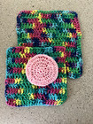Set Of 3 Handmade 9 x9  Cotton Crocheted Dishcloths  2    4  Dish Scrubby  1 