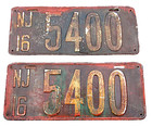 Vintage 1916 New Jersey License Plate Pair Nj Matching Set  Great Low No   5400