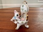 Vintage 1950 s Mcm Sugar Glazed Kitten Cat On Chair Figurine Japan Porcelain