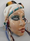 Clay Art 1980s Vintage Ceramic Face Mask Woman  headwrap Mardi Gras