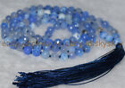 6mm Faceted Blue Agate Tibet Buddhist 108 Prayer Beads Mala Necklace Meditation