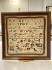Primitive Antique 1862 American Needlework Alphabet Sampler Beautiful Coloring