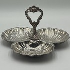 Vintage Silver Plated 3 Section Shell Serving Dish Candy Nut Relish Tray