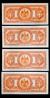 1913 5 Dollar Cinco Pesos Chihuahua Mexico  Lot Of 4 Unc Sequential Serial    