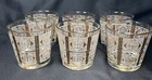 Vintage Set Of 6 Mid Century Libbey White Gold Lowball Rocks Glasses Barware