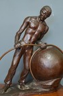 Antique Art Deco French Sculpture Brass Bronze Strong Man Bodybuilder Statue Vtg