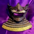 Antique Japanese Samurai Menpo Mask Iron Armor With Mustache Yodarekake Yoroi