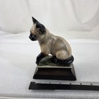 Vintage Hand Painted Siamese Cat Figurine Ceramic Blue Eyes On Base 6  Tall