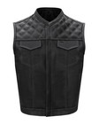 Biker Black Men s Motorcycle Leather White Thread Diamond Stitching Club Vest  