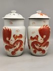 A Pair Chinese Famille Rose Porcelain Qing Tongzhi Foo Fu Dog Lion Pot 10 6 Inch