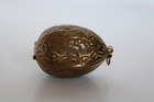 Antique Brass Figural Walnut Hinged Thimble Holder W  Thimble