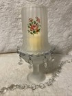 Vtg Westmoreland Frosted Glass Fairy Lamp Floral Rose Transfer   8 Pcs Crystals