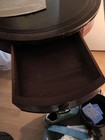 Antique vintage Drum Table W leather Inlaid Top  One Drawer  And Brass Claw Feet