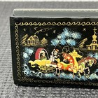 Vintage Russian Lacquer Trinket Jewelry Box Hinged Palekh Hand Painted 2 5x1 75