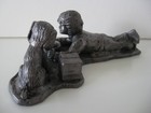 Michael Ricker Signed   Numbered Pewter Figure  a Boy And His Dog  Vintage