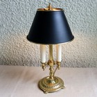 Vintage French Style Brass Candlestick Bouillotte Desk Lamp W brass Shade