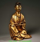 11 old Tibet Purple Bronze Gold Ruyi Guanyin Kwan-yin Bodhisattva Buddha Statue