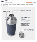 Yeti Rambler Navy Stainless Steel Cocktail Shaker 20 Oz Sealed New W tags Cup