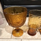 Amber Decorated Floral Glass Tumblers   Goblet Set  Mid-century Modern  6-piece