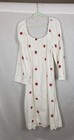 Free People Maxi Ivory Dress S Red Embroidery Floral Linen Blend Boho Side Slits