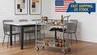 Modern 2-tier Rolling Bar Cart  Mirrored Metal Beverage   Wine Service Trolley
