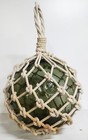 Vintage Large Japanese Hand Blown Green Glass Fishing Float Buoy Ball W net 12 