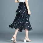 Elegant Vintage Women Floral Chiffon Midi Skirt Koreon High Waist Y2