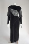 Vintage 1930s Black Velvet Dress  Sequins Bishop Sleeves Goth Witchy Party S m
