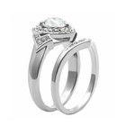 Women s Round Cut Cz Stainless Steel Heart Halo Engagement Wedding Ring Band Set