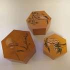 Vintage Chinese Bamboo Nesting Trinket Boxes Mid Century Asian Birds Set Of 3