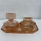 Antique Bohemian Art Deco Peachy Pink Vanity Set C  1930 