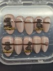 3d Bear Charm Almond Acrylic Artificial Nails Nude Brown Gold Hand-made Set