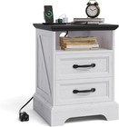 Set Of 2 Nightstands End Table Wood Night Bedside Tables With Charging Station