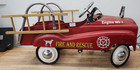 Vintage Fire Man Truck Rescue Metal Pedal Car W  Wooden Ladders