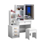 White Vanity Makeup Dressing Table Set W stool Drawer Mirror Jewelry Wood Desks